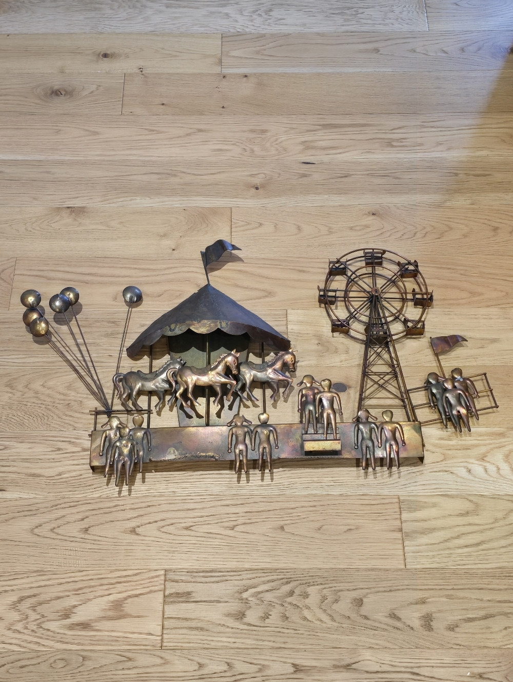 C. Jere Brutalist Mid Century Wall Art Metal Sculpture Carousel Circus Carnival